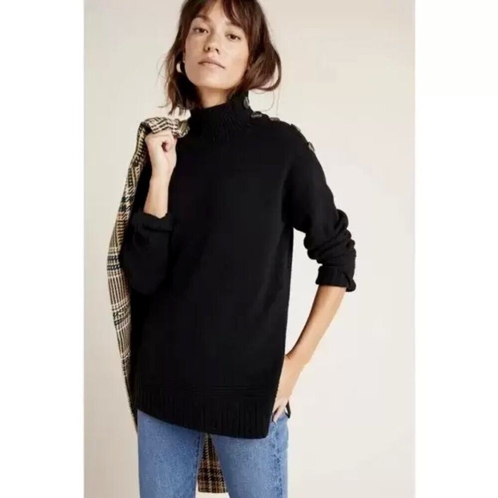Anthropologie Margarita Button Collar Mock Neck Sweater
